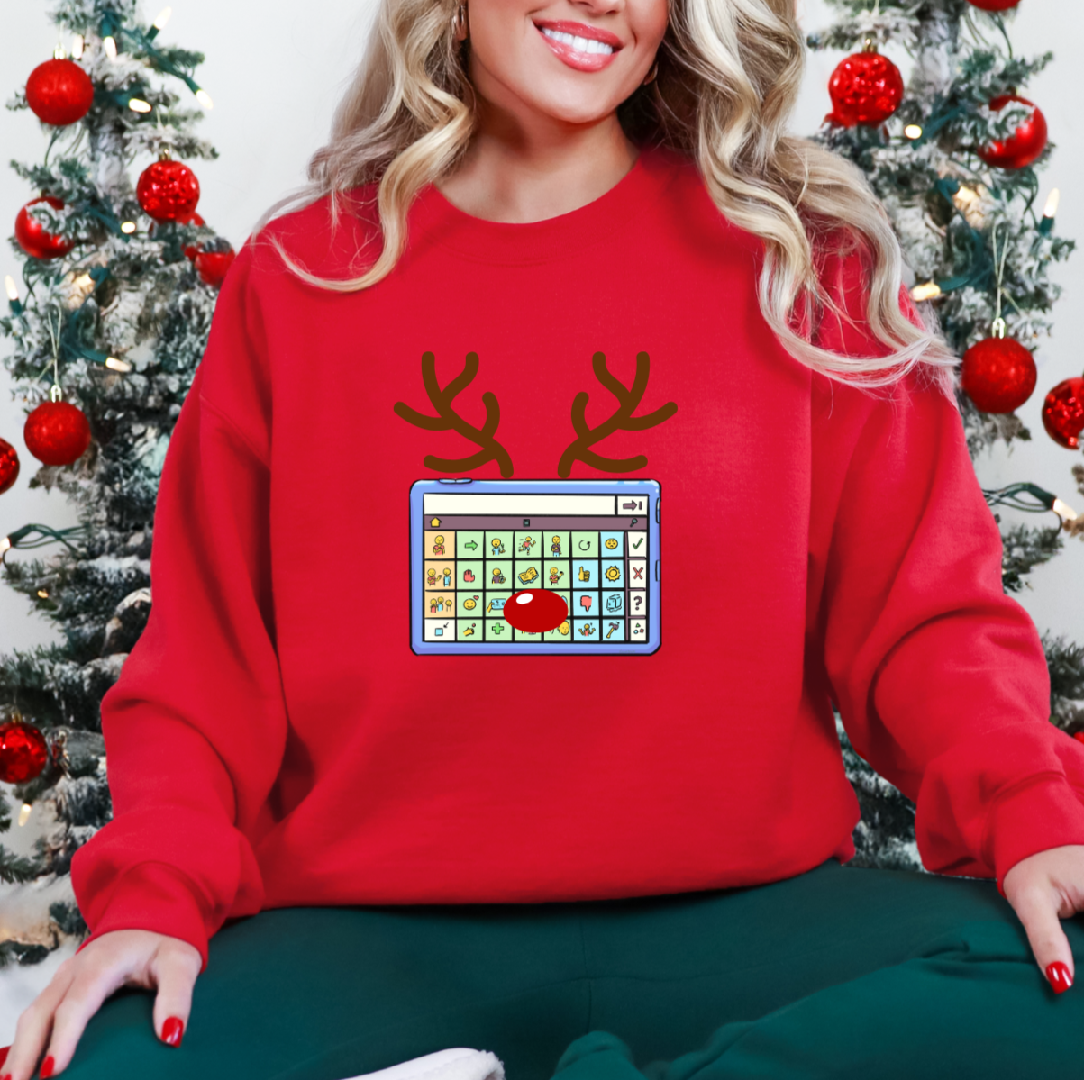 Reindeer Picture Communication Red Sweatshirt