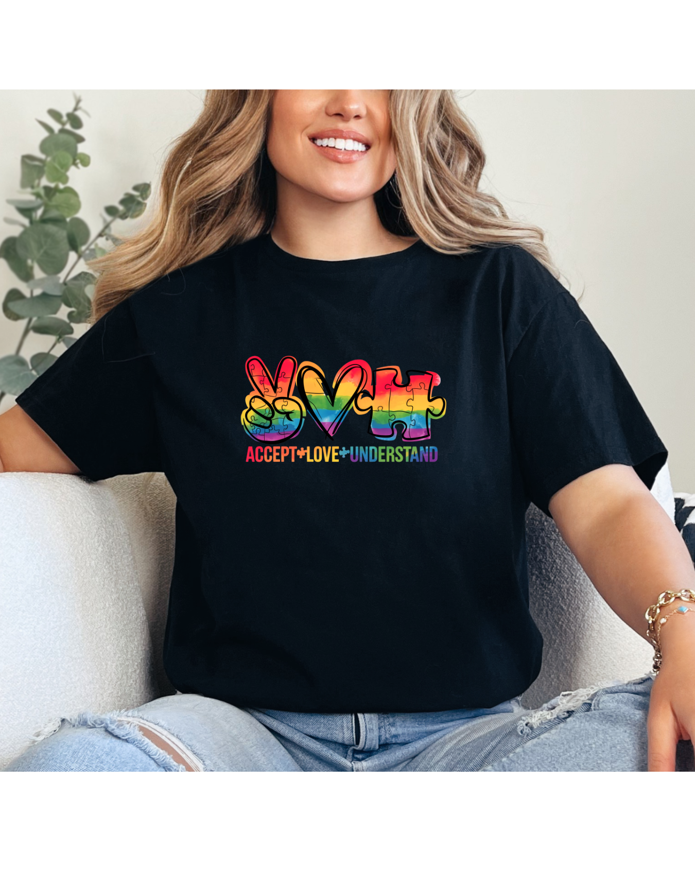 Peace, Love, Autism Awareness Rainbow Icons black