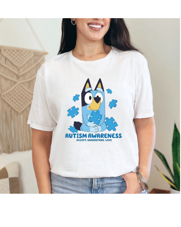 Blue dog shirt white