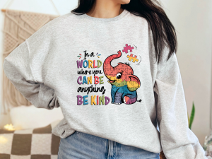 Be Kind – Rainbow Puzzle Piece Elephant Autism Awareness Sweatshirt