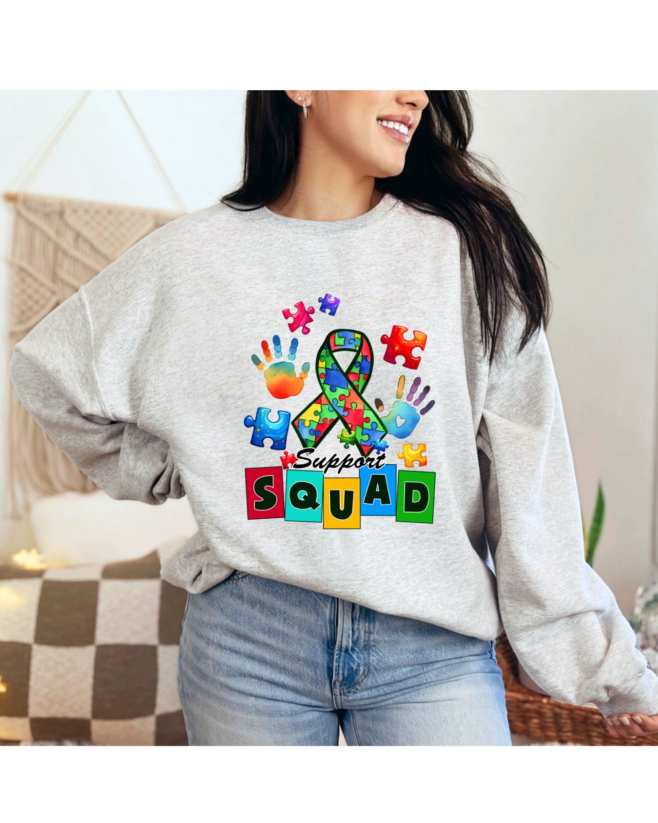 Autism Support Squad Sweatshirt Heather White