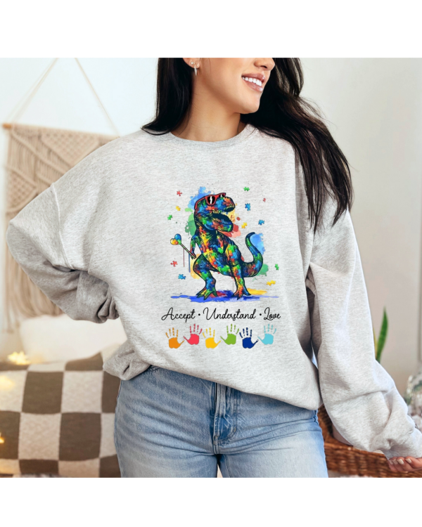 Autism Dino Sweatshirt Heather White