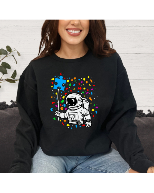 Astronaut Autism Puzzle Balloon Sweatshirt Black