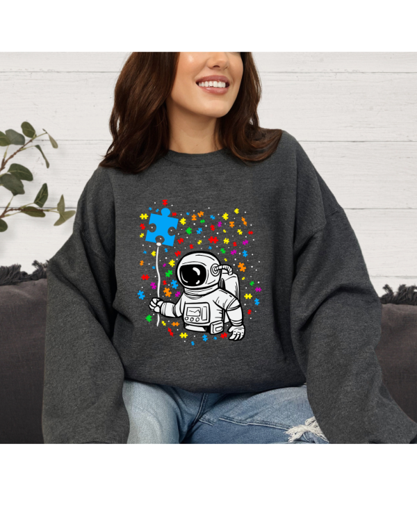 Astronaut Autism Puzzle Balloon Sweatshirt Dark Grey
