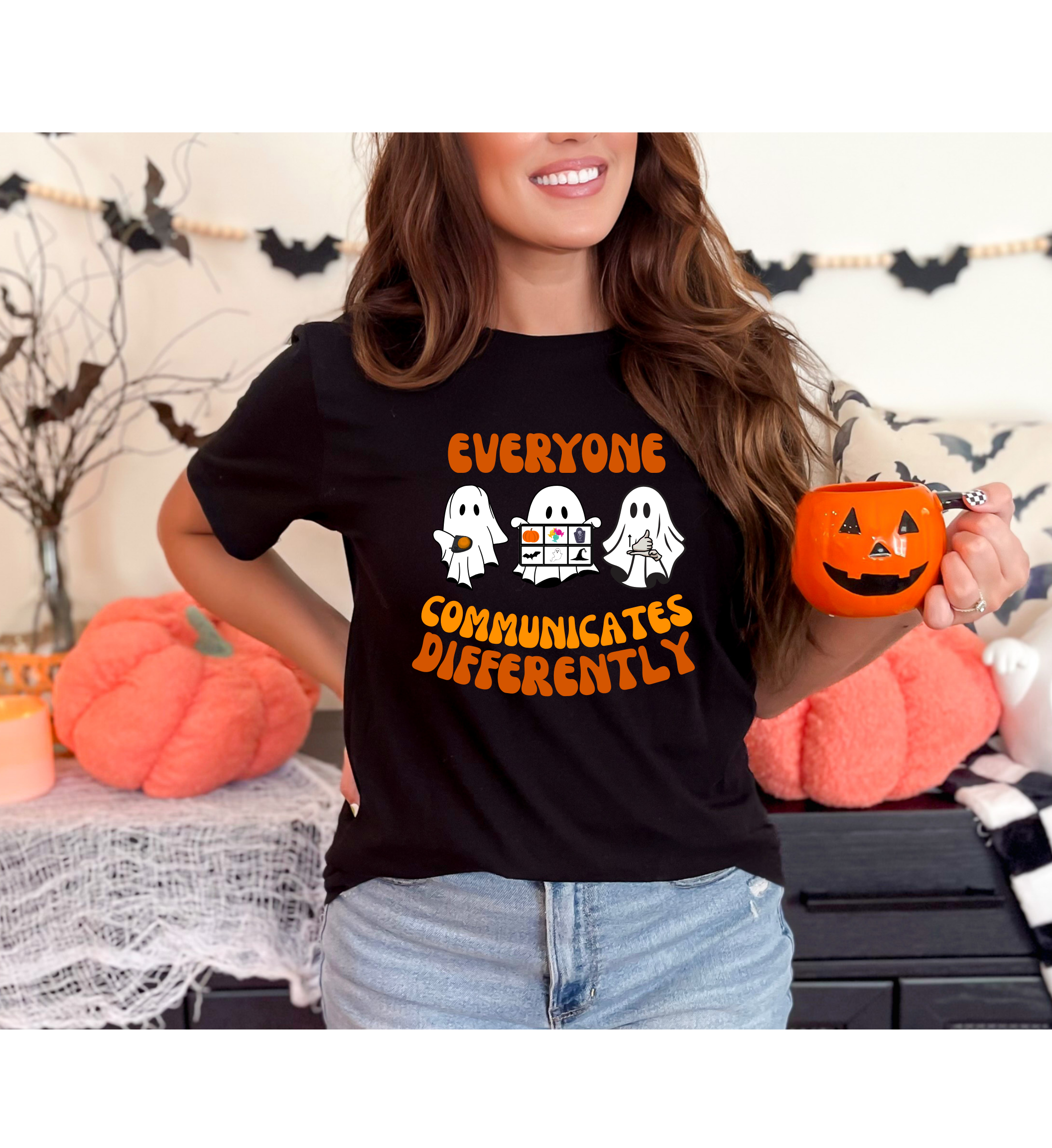 Halloween Everyone Communicates Differently Shirt Black