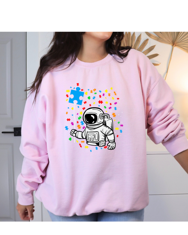 Astronaut Autism Puzzle Balloon Sweatshirt Pink