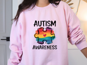 Autism Awareness Sweatshirt – Rainbow Puzzle Piece with Heart