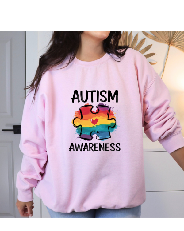 Autism Awareness Rainbow Puzzle Piece Heart Sweatshirt Pink