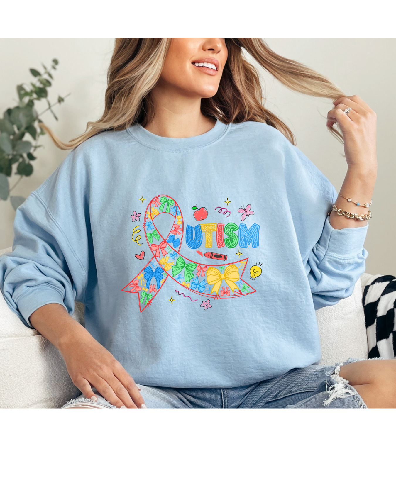 Ribbon Autism Awareness Sweatshirt Light Blue
