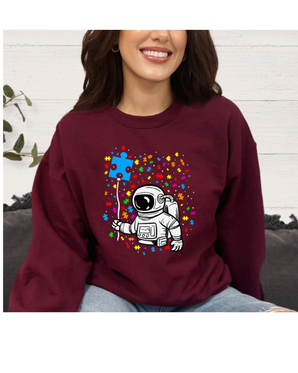 Astronaut Autism Puzzle Balloon Sweatshirt Maroon