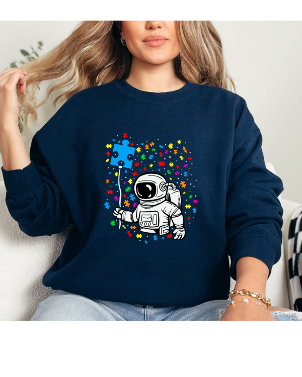 Astronaut Autism Puzzle Balloon Sweatshirt Navy