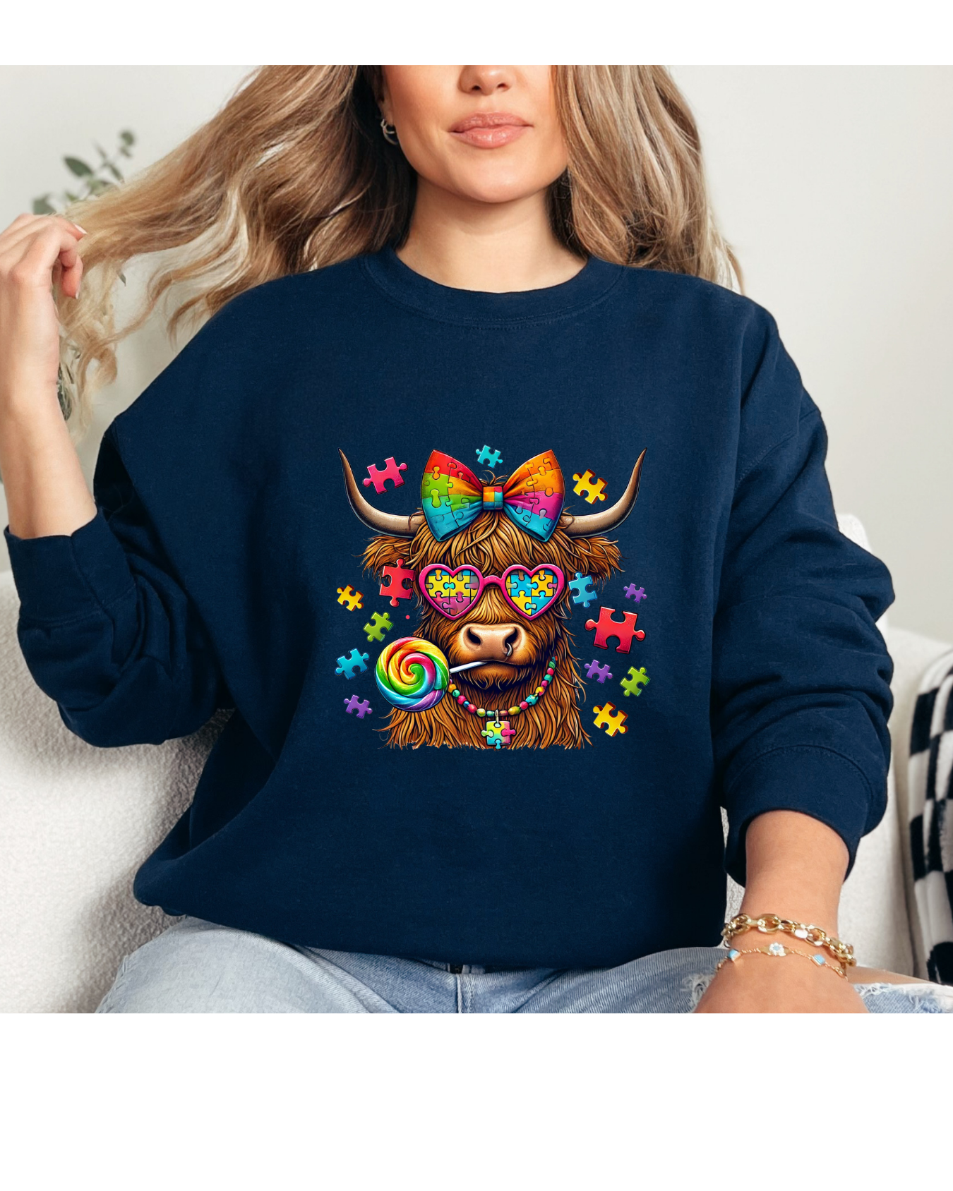autism awareness cow sweatshirt navy
