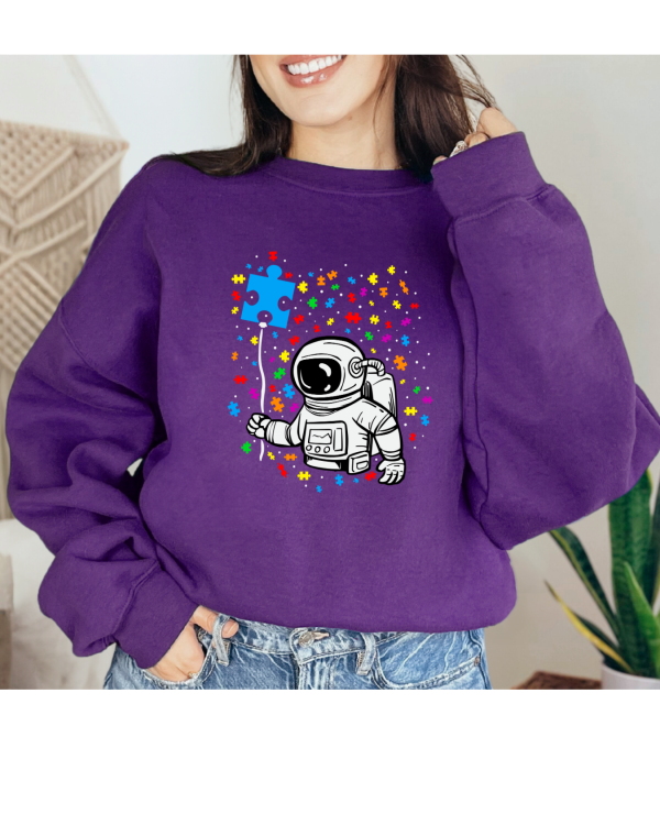 Astronaut Autism Puzzle Balloon Sweatshirt Purple