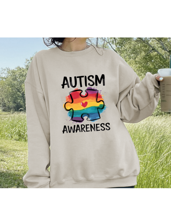Autism Awareness Rainbow Puzzle Piece Heart Sweatshirt Sand
