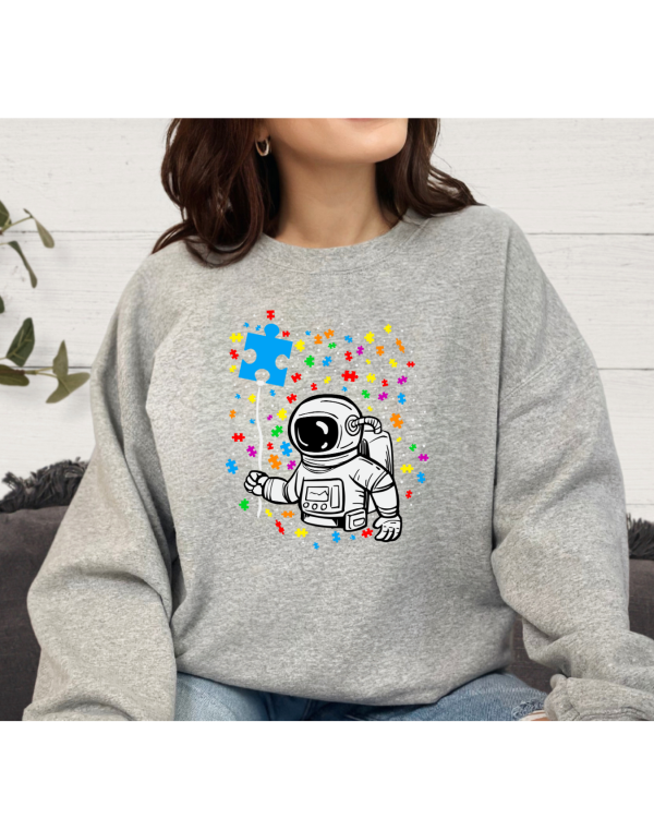Astronaut Autism Puzzle Balloon Sweatshirt Light Grey