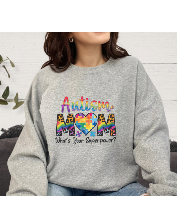 Autism Mom Superpower Sweatshirt Light Grey
