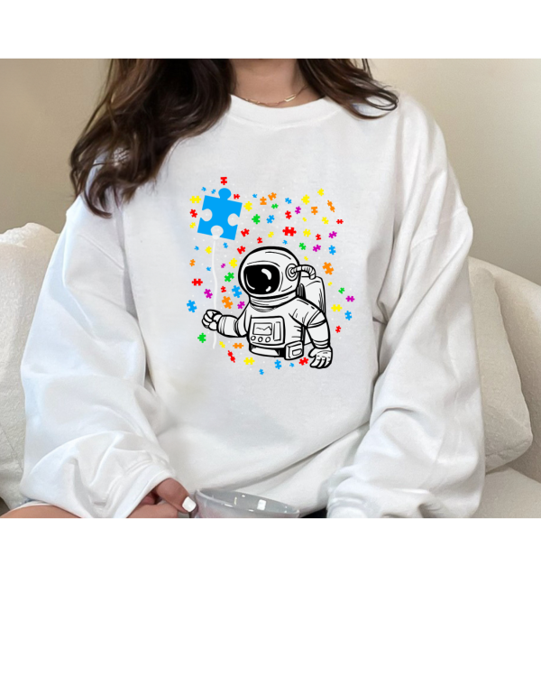 Astronaut Autism Puzzle Balloon Sweatshirt White