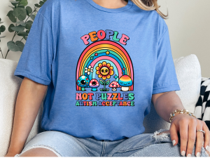 People Not Puzzles T-Shirt – Autism Acceptance Retro Rainbow Design