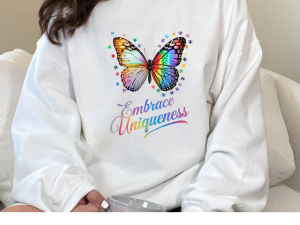 Embrace Uniqueness Autism Awareness Butterfly Sweatshirt – Rainbow Puzzle Design