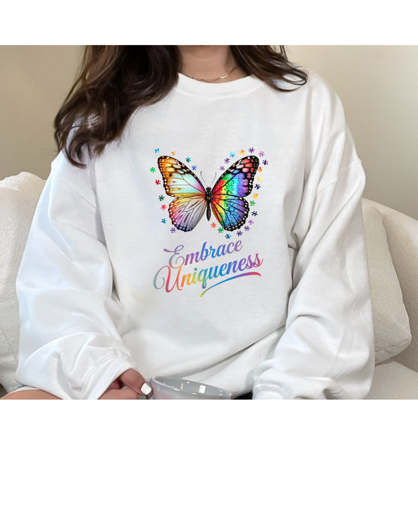 embrace uniqueness sweatshirt white