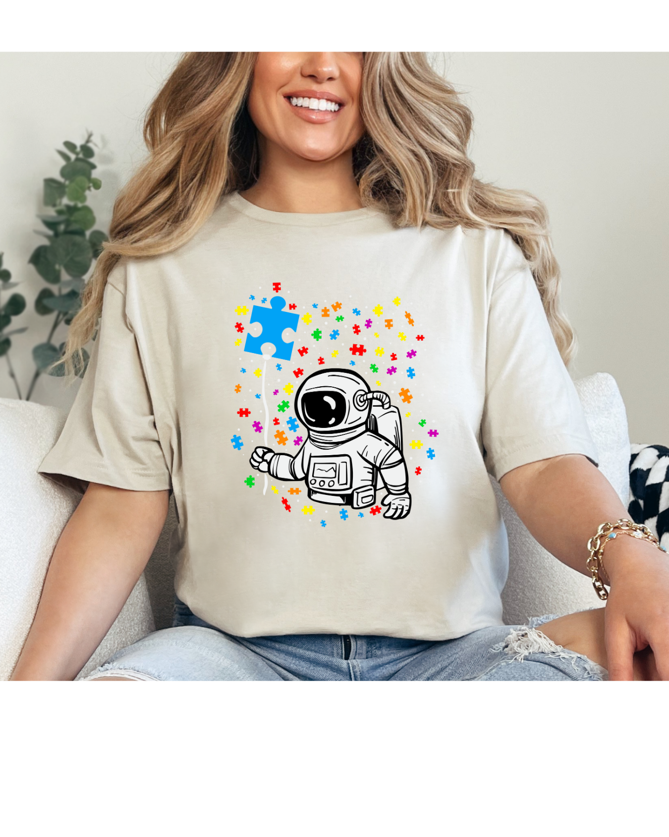 Astronaut Autism Puzzle Balloon Shirt Sand