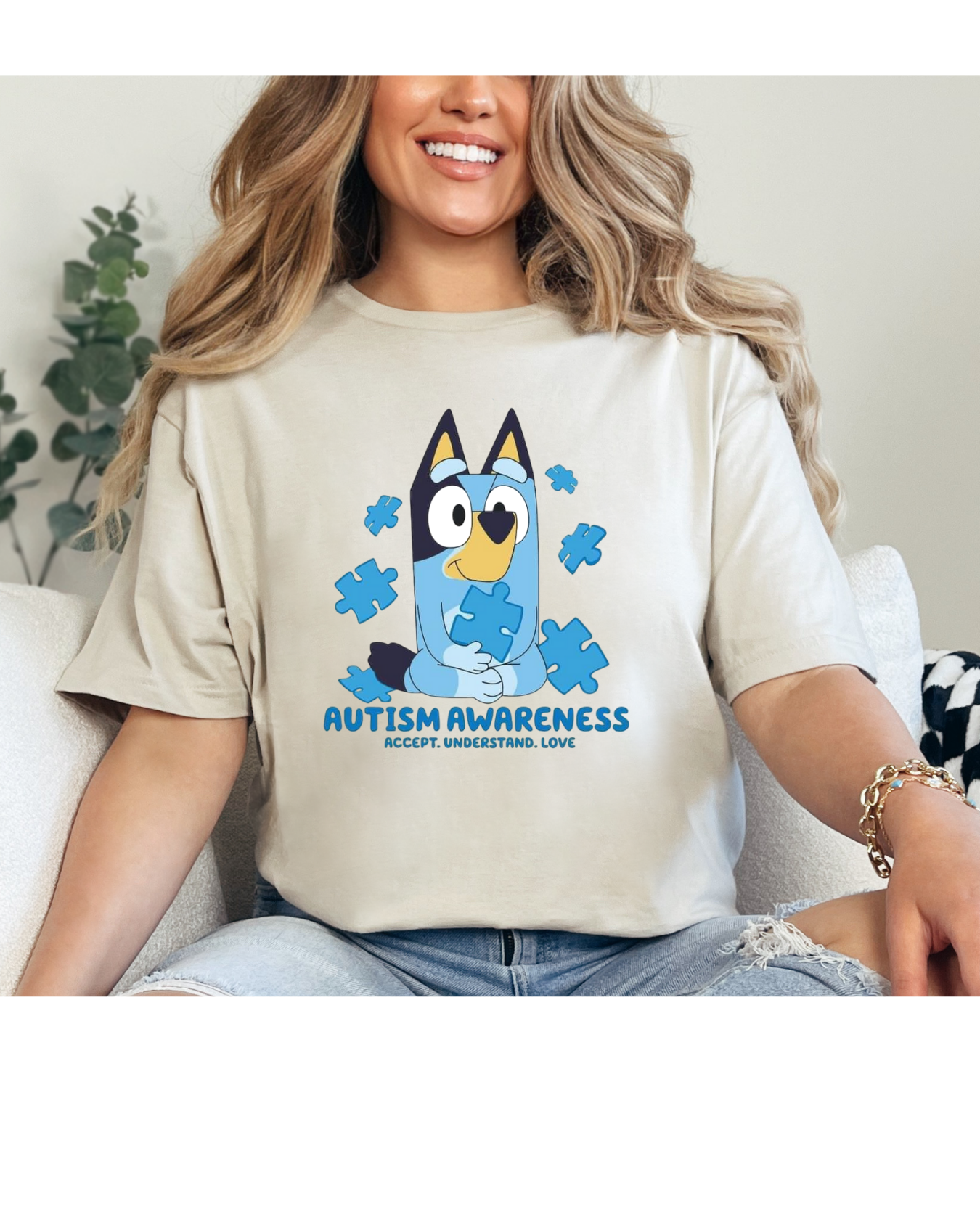 Blue dog shirt sand