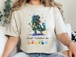 Autism Awareness Dinosaur T-Shirt – Accept, Understand, Love