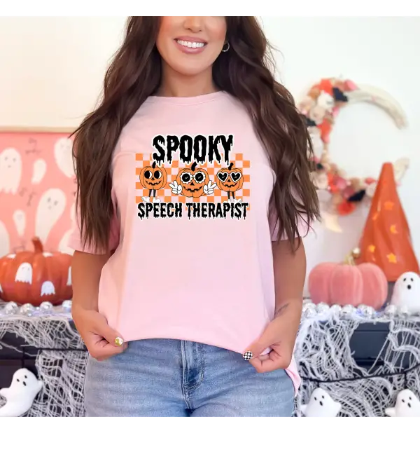 spooky speech therapist shirt pink