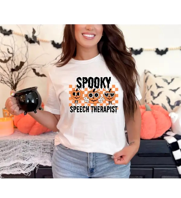 spooky speech therapist shirt white